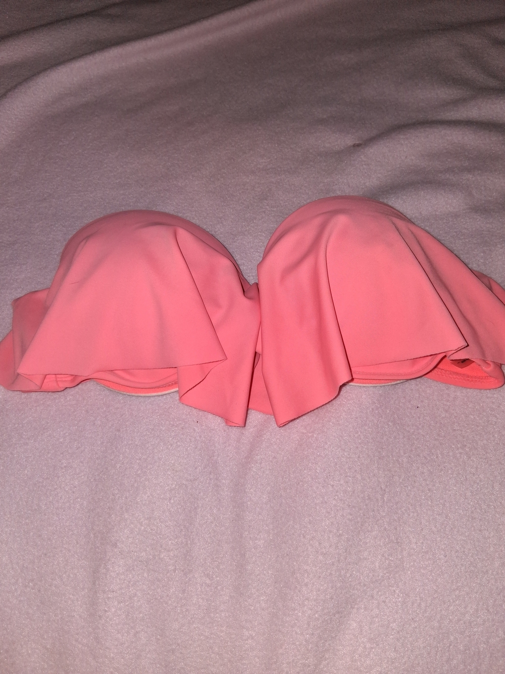 Flounce Strapless Bikini Top in Coral Pink